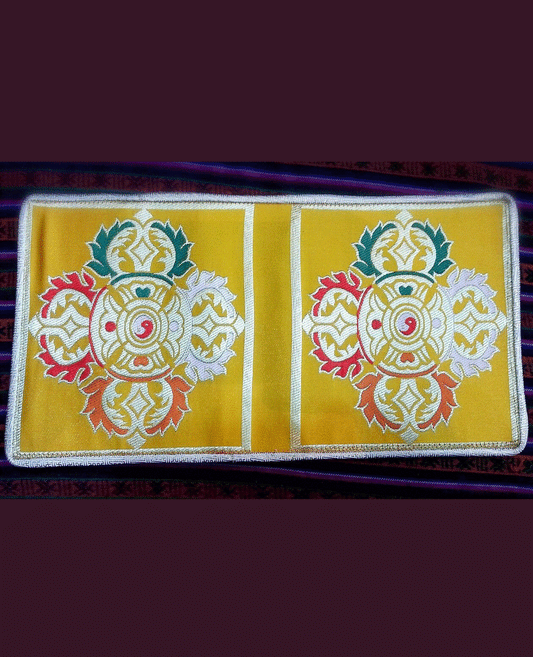 Tapis de table / nappe d'autel en soie double Dorje jaune tibétaine