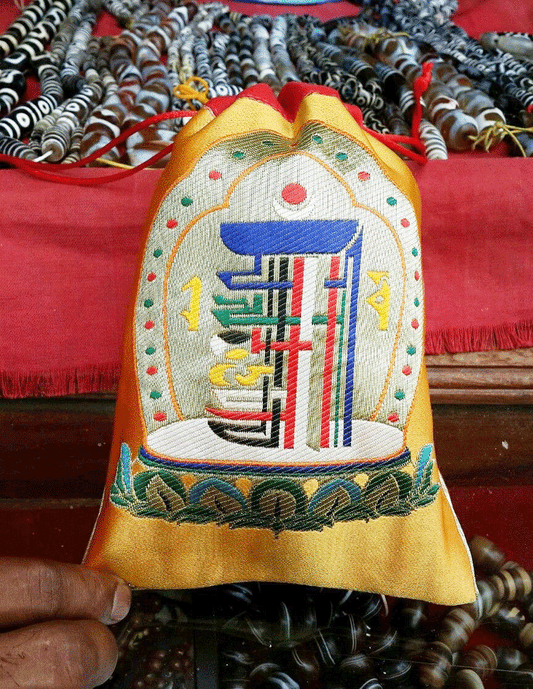 Tibetan high quality silk brocade kalachakra design Mala Bag /Jewellery Pouches