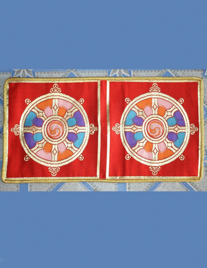 Tapis de table / nappe d'autel en soie rouge tibétain Roue de la vie
