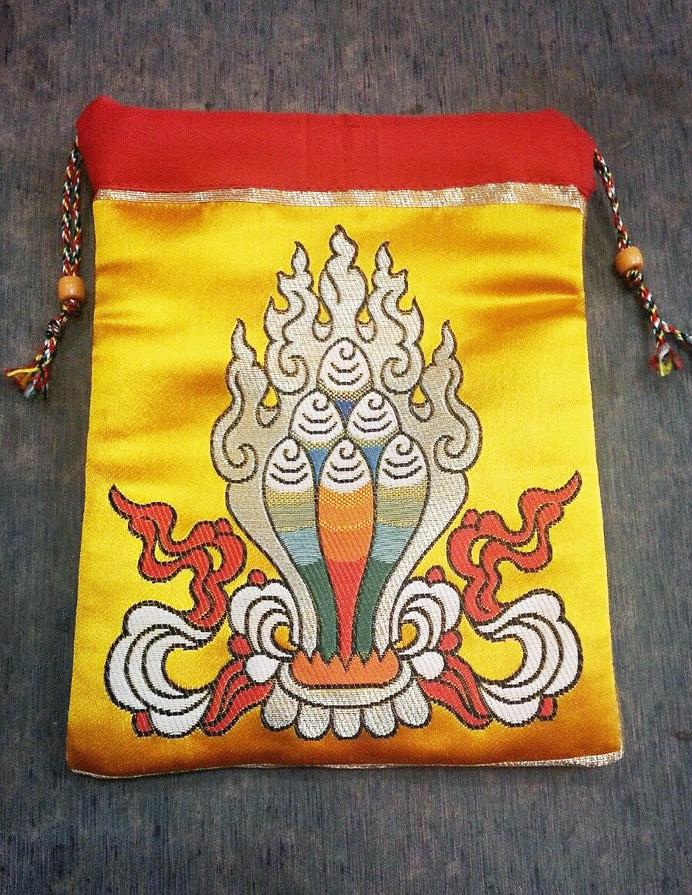 Tibetan high quality silk brocade norbu design Mala Bag /Jewelry Pouches Yellow