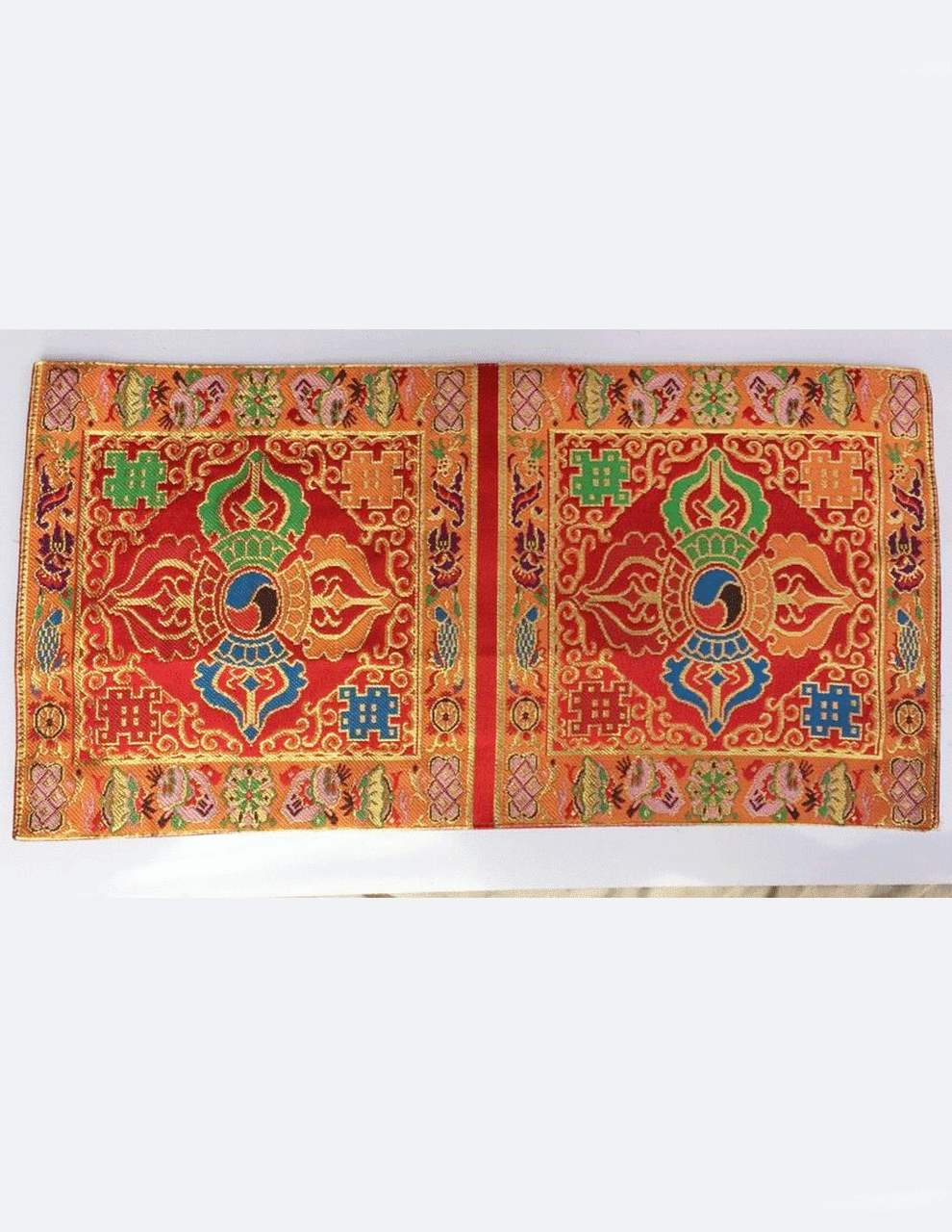 Tibetan Red Double Dorje Silk Brocade Table Cover