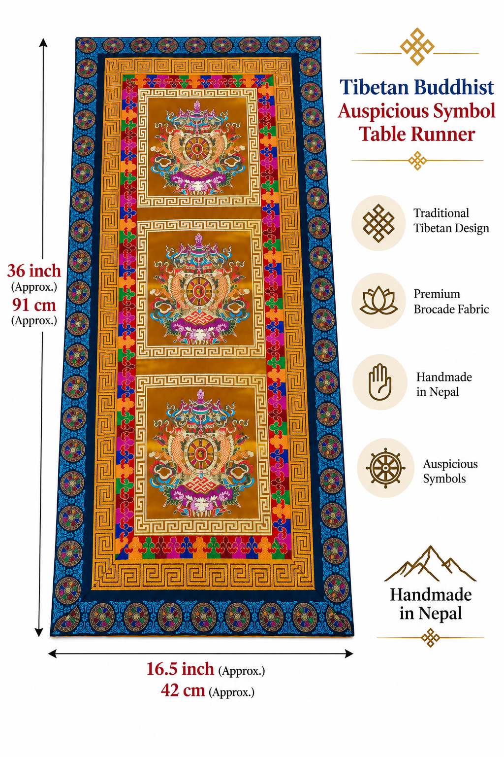 FREE USA SHIPPING – NO IMPORT DUTY OR TAX | Tibetan Buddhist Auspicious Symbol Table Runner / table cover /handmade in Nepal