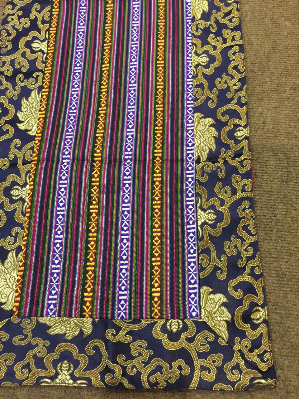 Tibetan Bhutanese blue Cotton & silk brocade Shrine table runner / altar cloth / table cover