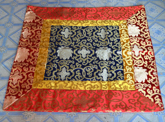 Tibetan silk brocade blue lotus design shrine table cover / altar cloth