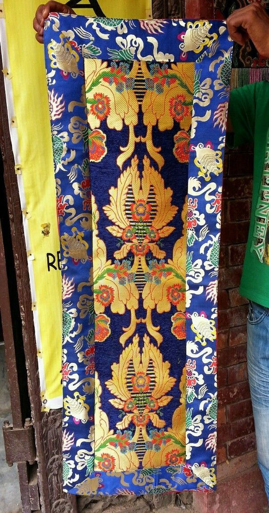 Tibetan high quality thick silk brocade blue shrine table runner / altar cloth / table cover