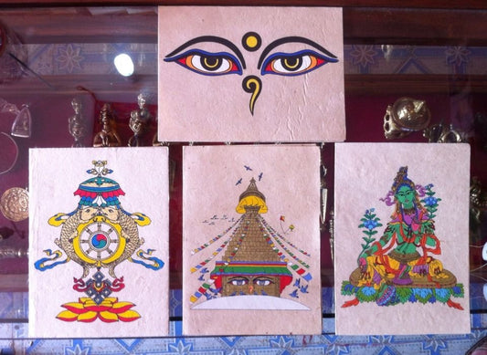 Nepalese handmade lokta paper greeting cards / wholesale set of 4 piece