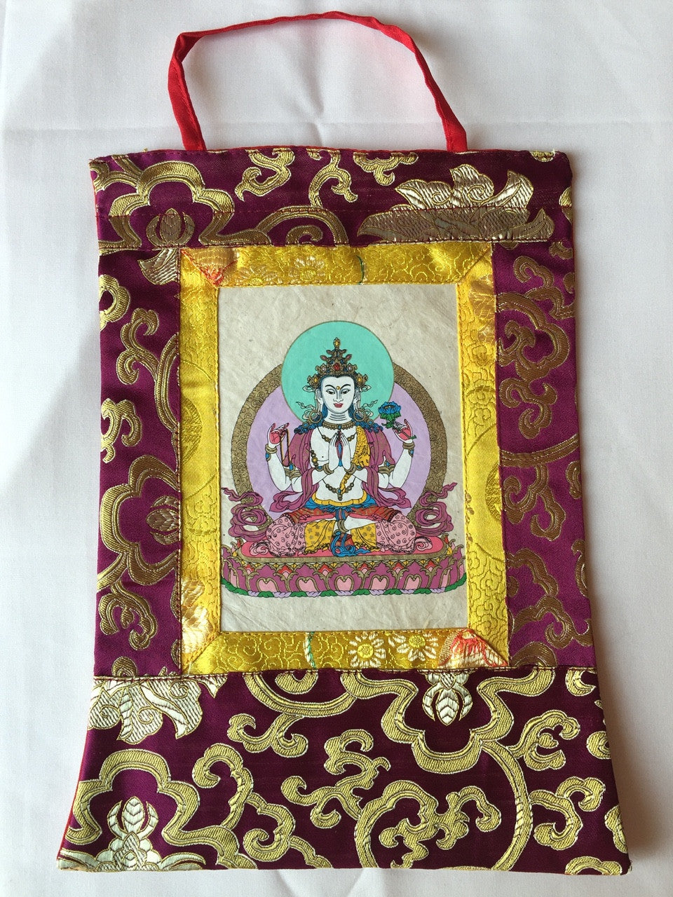 Tibetan buddhism Chenrezig small hand printed thangka / wall hanging