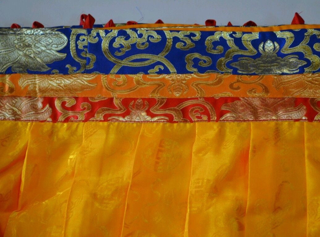 Tibetan shambu / silk shamboo / wall hanging / shrine room decor / Yellow silk skirt