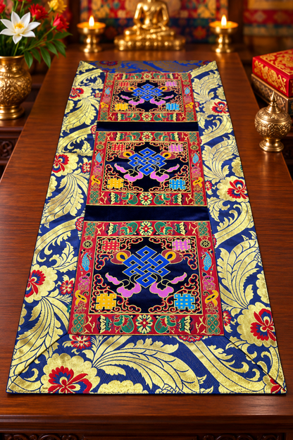 FREE SHIPPING TO USA 🇺🇸 | Tibetan Buddhist Endless Knot Table Runner/ Table cover Traditional Brocade Design | 14 x 34 Inch (36 x 86 cm)