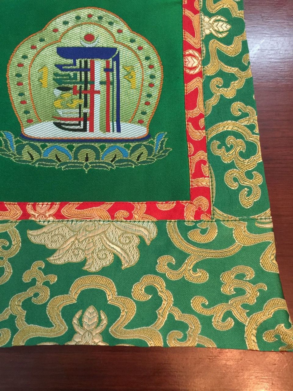 Tibetan Buddhism Silk Brocade Green Kalachakra wall hanging/thangka