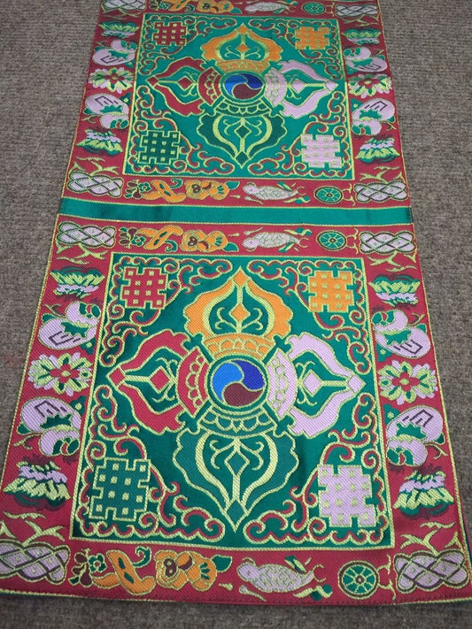 Tibetan silk brocade green double dorji small table runner / table cover/placemat