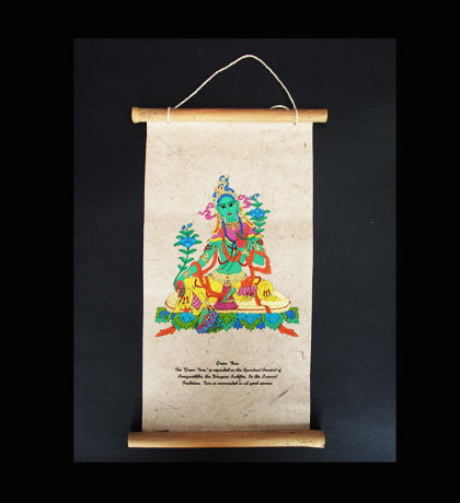 Tibetan Nepali handmade lokta paper Green tara wall hanging