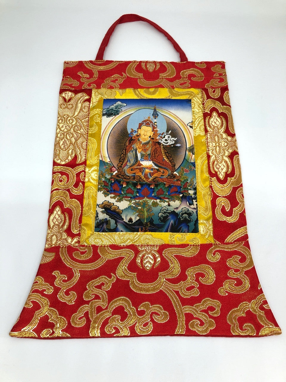 Tibetan silk brocade guru rimpoche small photo thangka / wall hanging