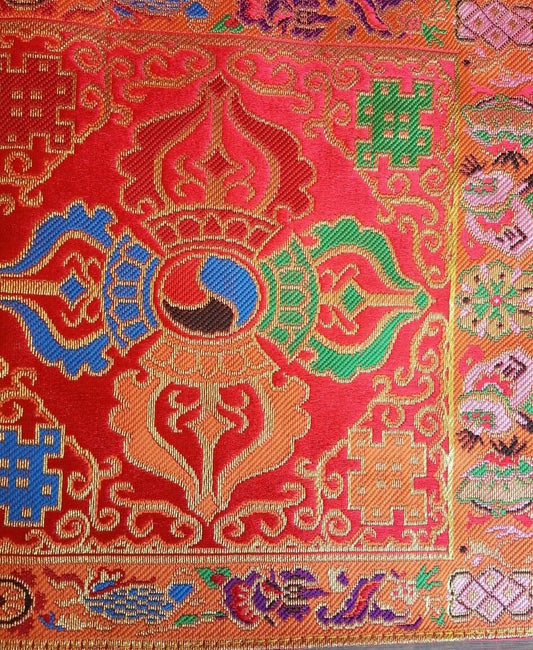 Tibetan red silk brocade double dorji / dorje shrine place mat / table cover / altar cloth