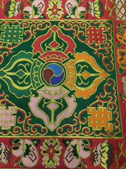Tibetisches grünes Dorje Seidenbrokat Schrein Tischset / Tischdecke / Altartuch