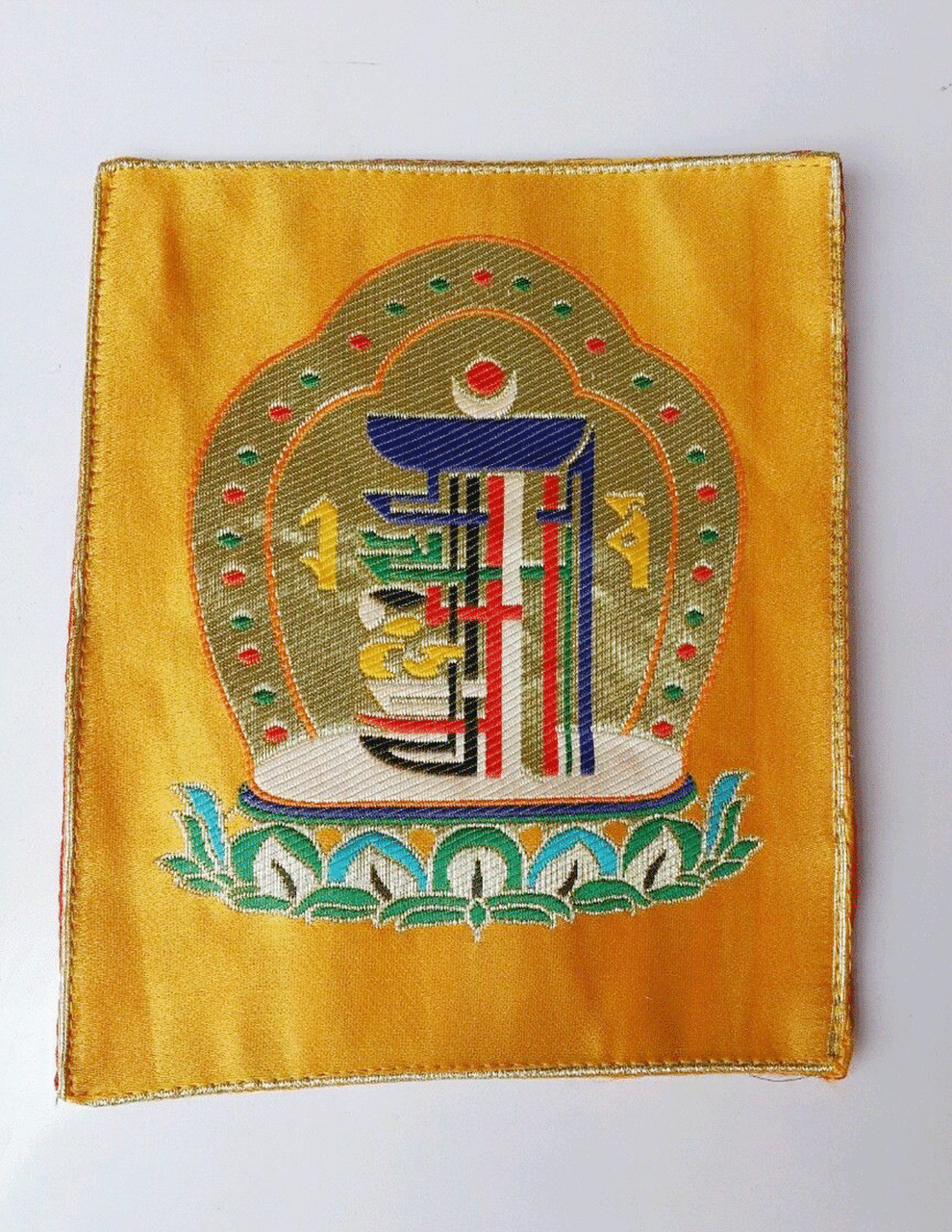 Tibetan Buddhism yellow silk brocade kalachakra small shrine placemat / coaster/ table cover / altar cloth / mats