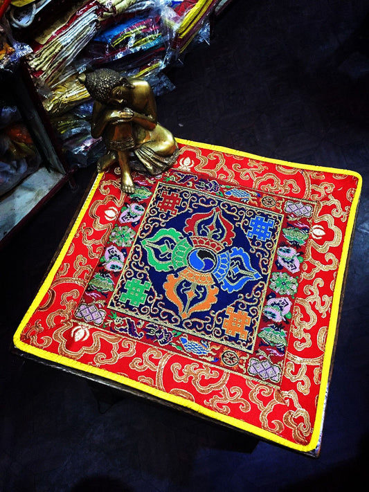 Tibetan Buddhist silk brocade lotus and dorje placemat / table cloth / altar cover / shrine cloth / mat