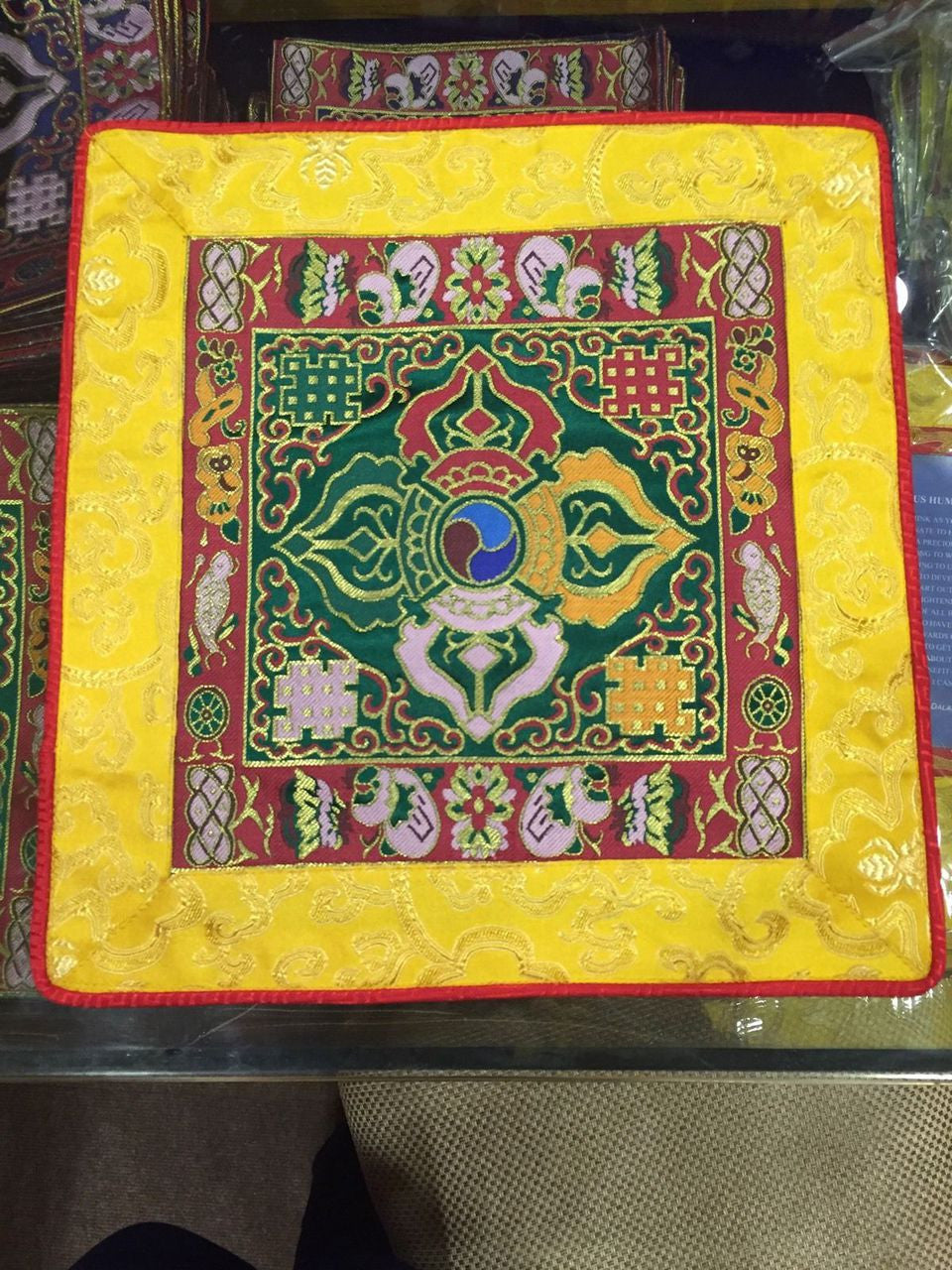 Tibetan Buddhist Green Double Dorji mat / shrine Cloth / Table Cover/ Altar Cloth / placeMat