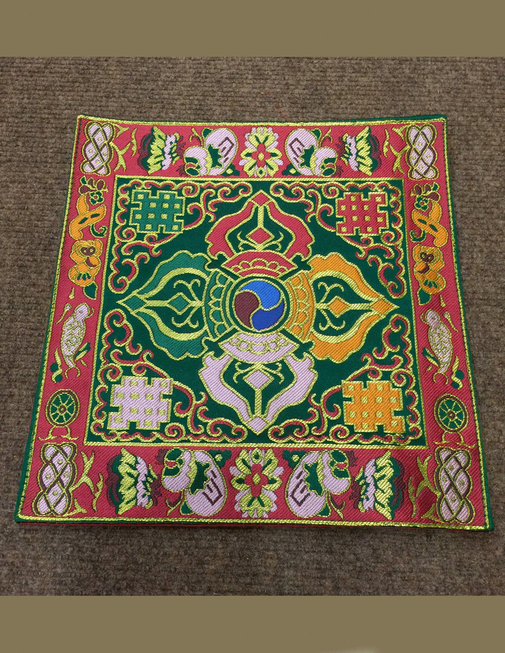 Tibetan Green dorje silk brocade shrine placemat / table cover / altar cloth