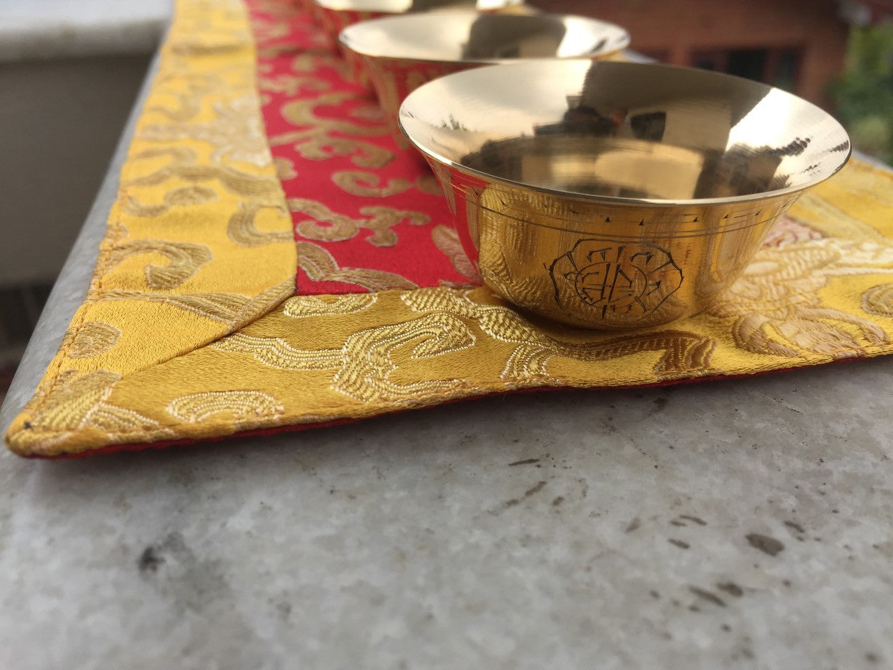 Tibetan buddhist medium size brass water offering bowls / set of 7 piece