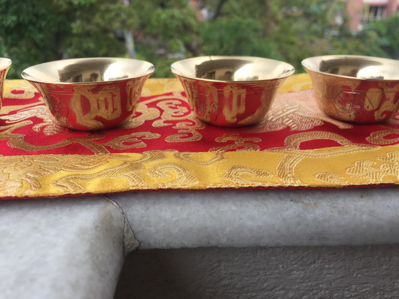 Tibetan buddhist medium size brass water offering bowls / set of 7 piece