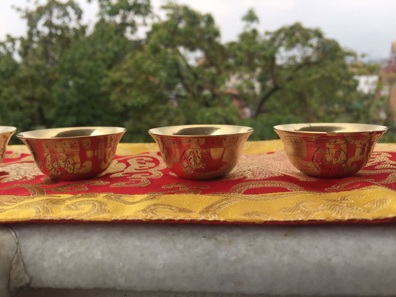 Tibetan buddhist small size brass water offering bowls / set of 7 piece