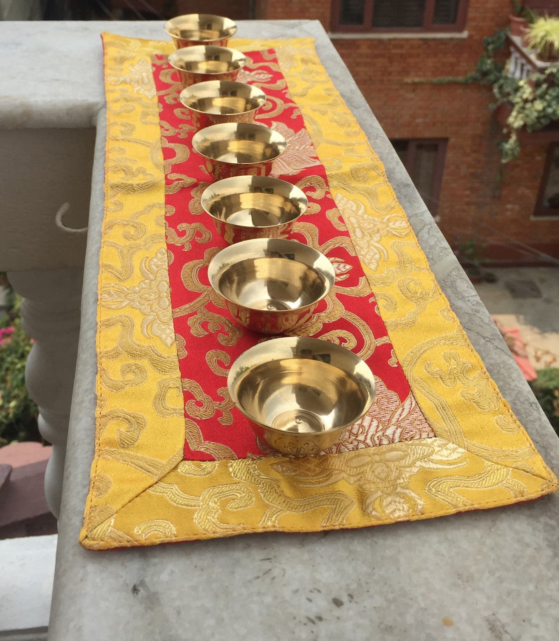 Tibetan buddhist small size brass water offering bowls / set of 7 piece