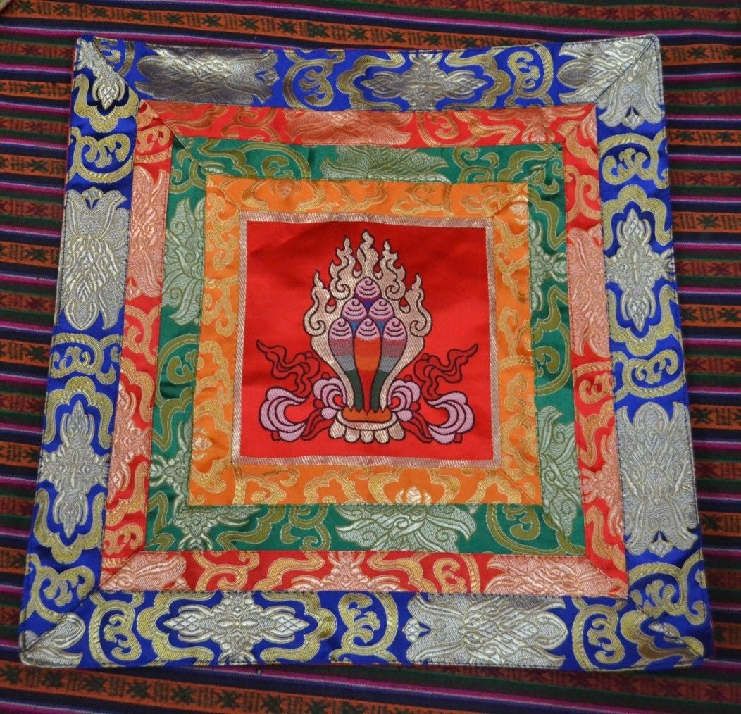 Tibetan silk brocade multi colored red norbu shrine table cover /placemat