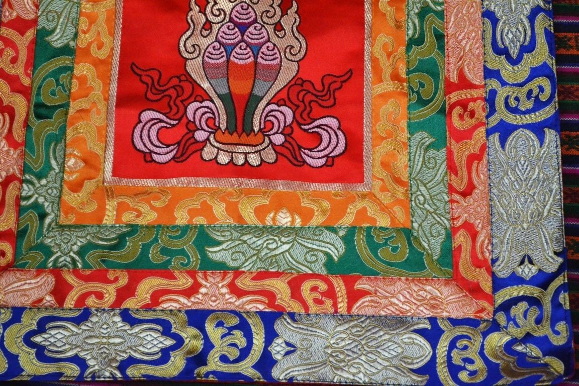 Tibetan silk brocade multi colored red norbu shrine table cover /placemat