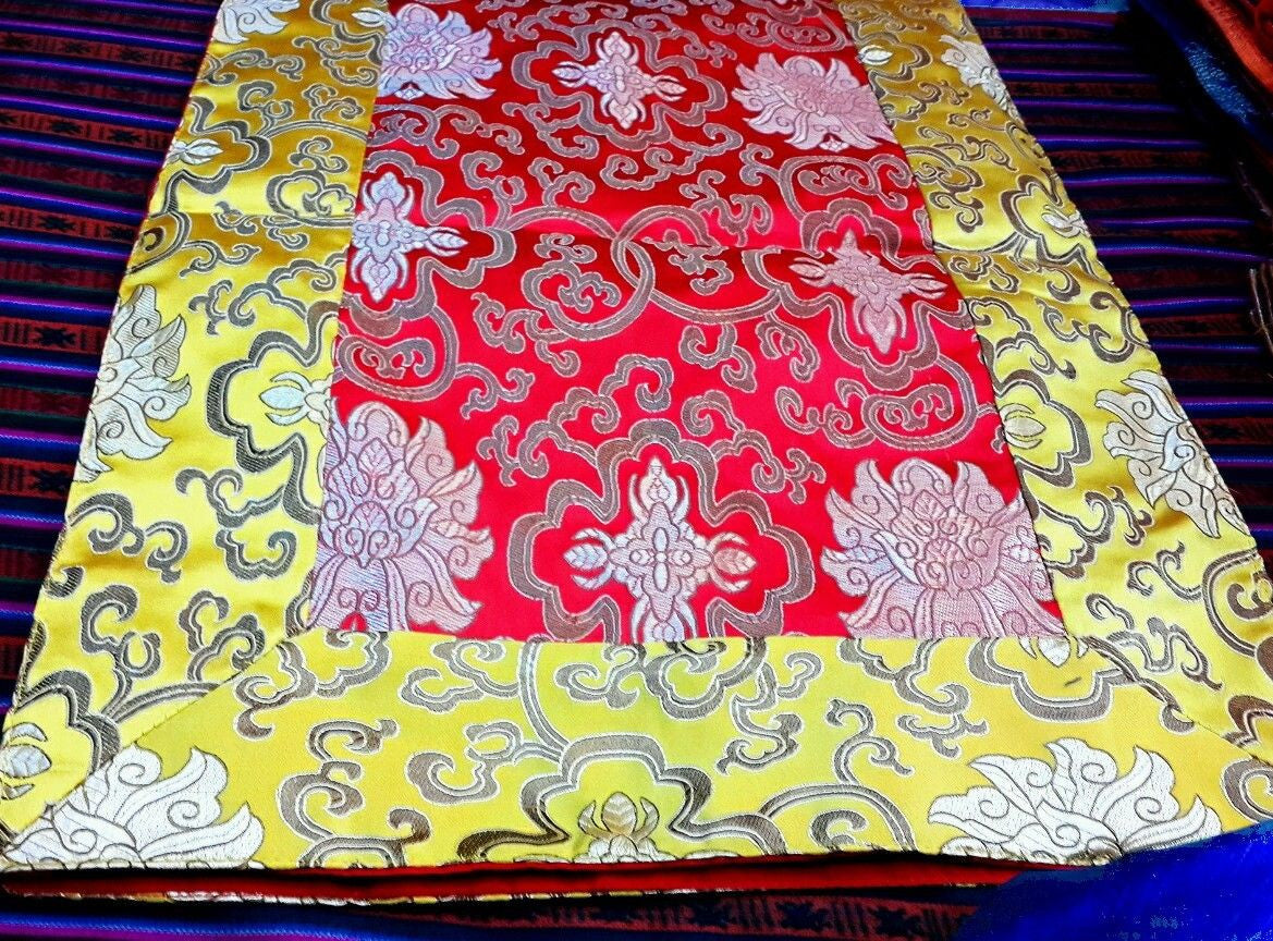 Tibetan high quality red silk brocade lotus table runner / shrine cover / altar cloth