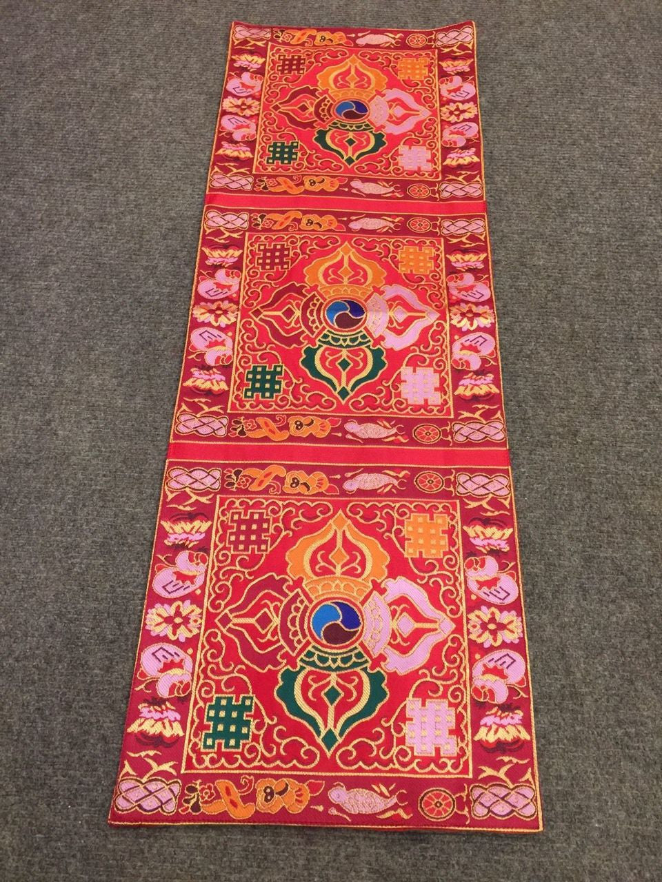 Tibetan silk brocade red double dorji small table runner / table cover/placemat