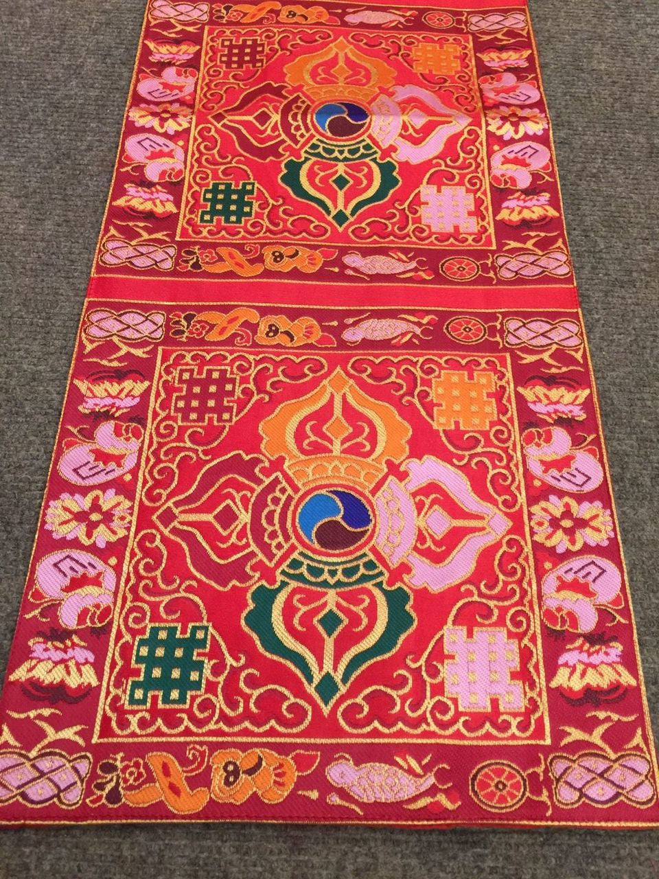 Tibetan silk brocade red double dorji small table runner / table cover/placemat