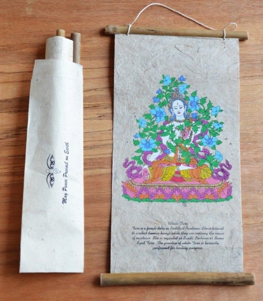 Nepalese handmade lokta paper white tara wall hanging