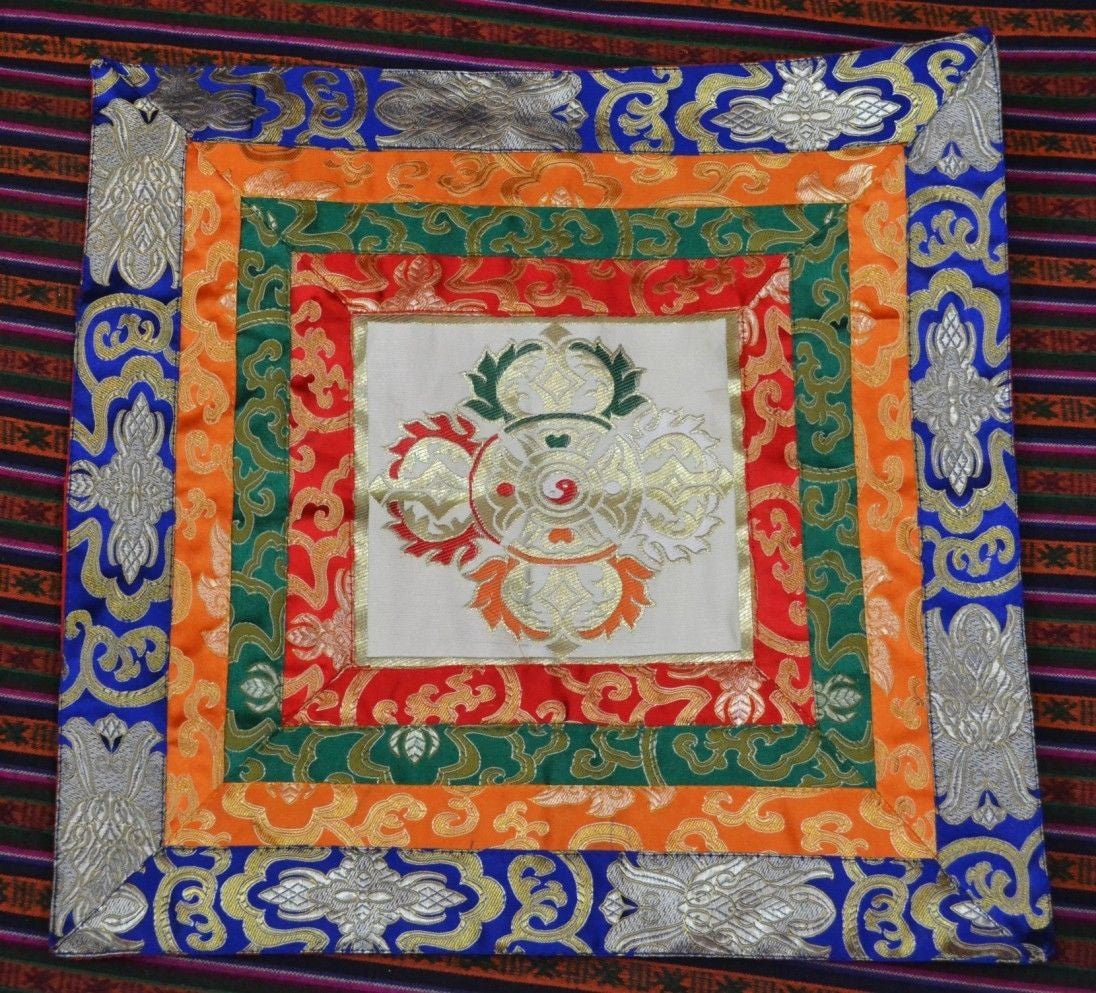 Tibetan silk brocade multi colored dorje shrine table cover / altar cloth