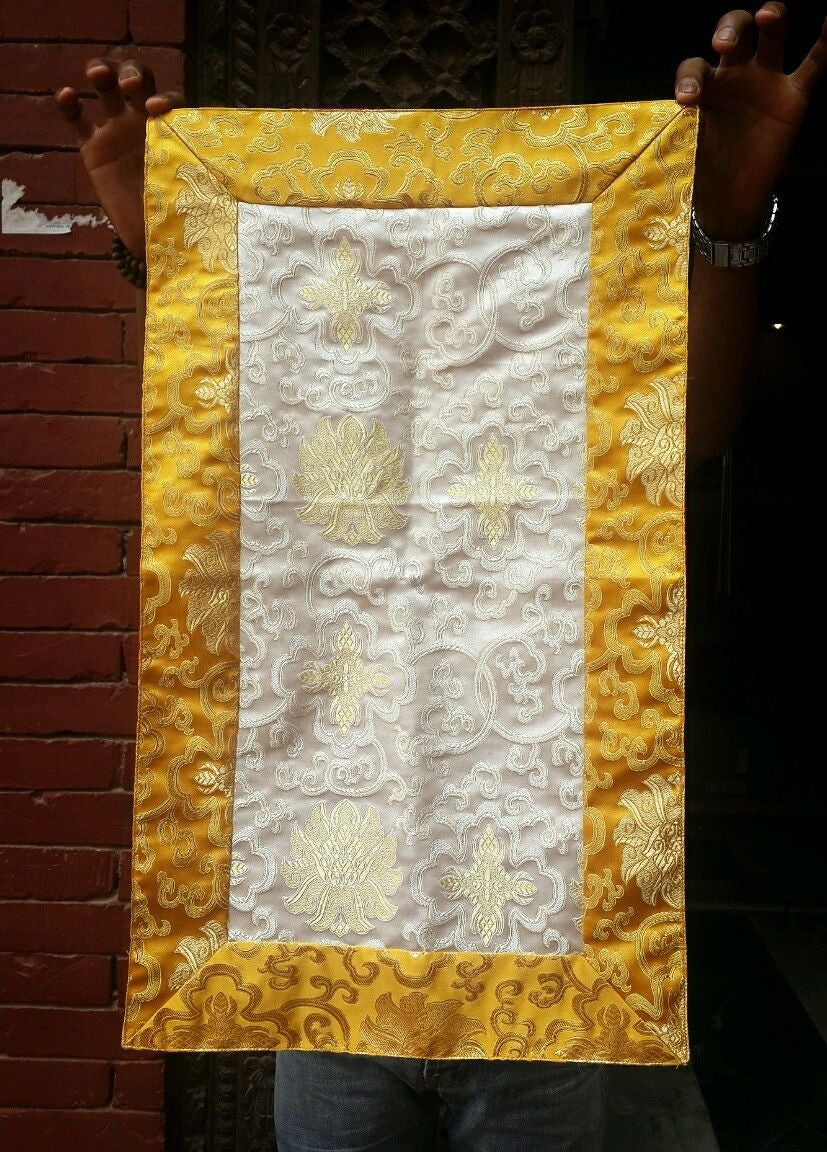 Tibetan high quality silk brocade small white table runner / shrine cover / altar cloth