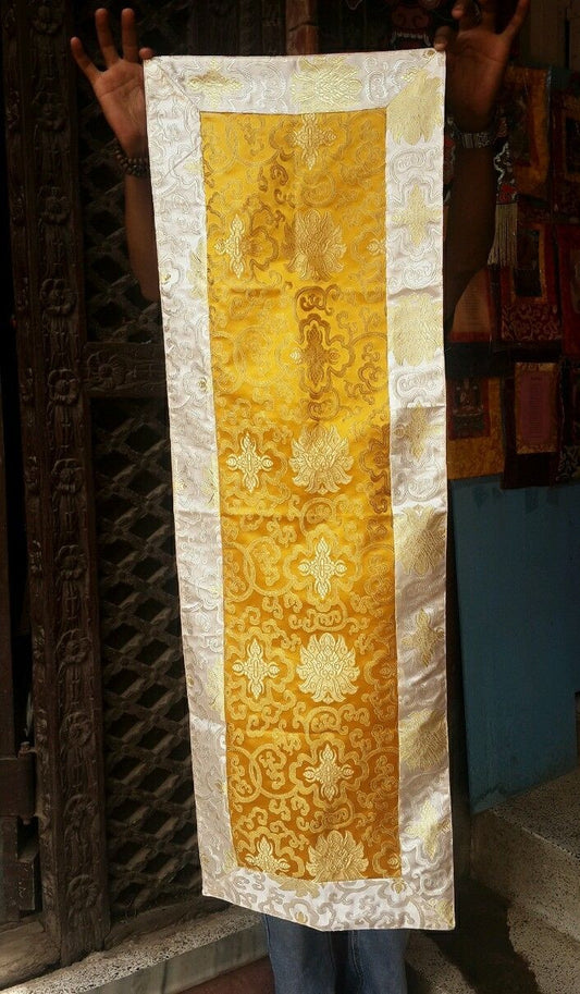 Tibetan high quality yellow silk brocade lotus Shrine runner /altar cloth / table cover