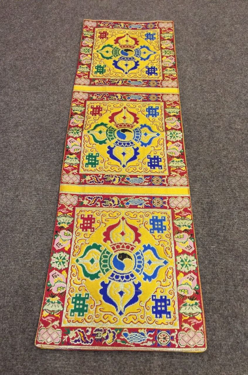 Tibetan silk brocade yellow double dorji small table runner / table cover /placemat