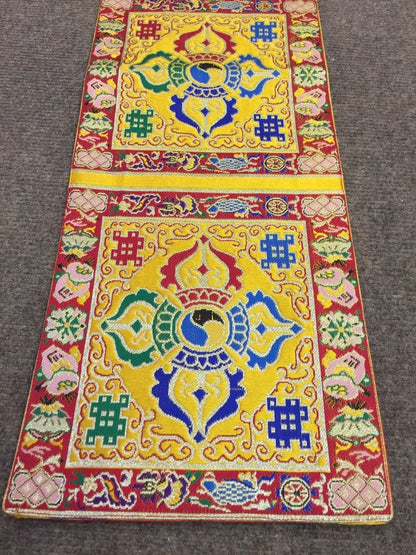 Chemin de table / nappe / set de table en brocart de soie tibétaine jaune double dorji